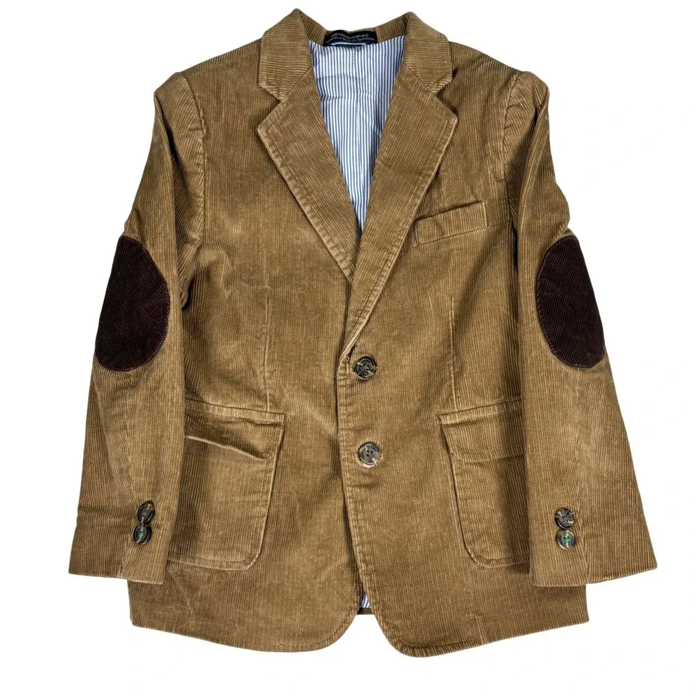 Tommy Hilfiger Blazer Boys Size 6 Brown Corduroy Elbow Patches Preppy Jacket